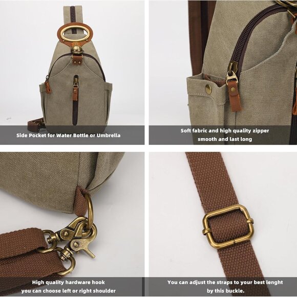 Retro Canvas Sling Bag - Convertible Crossbody Backpack for Outdoor Adventures - Picture 9 of 9